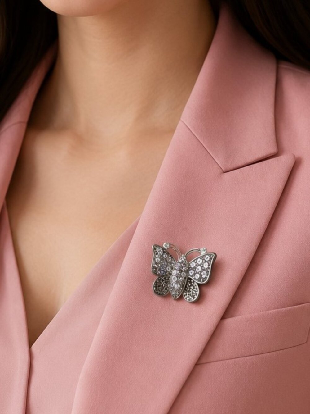 Petite Clear Rhinestone Butterfly Brooch